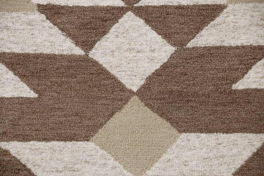 4’ Round Brown Bohemian Geometric Area Rug