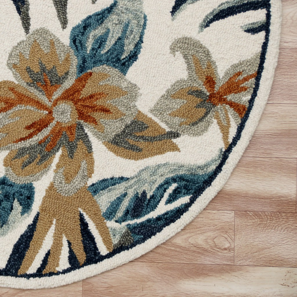 6’ Round Blue and White Tropical Area Rug