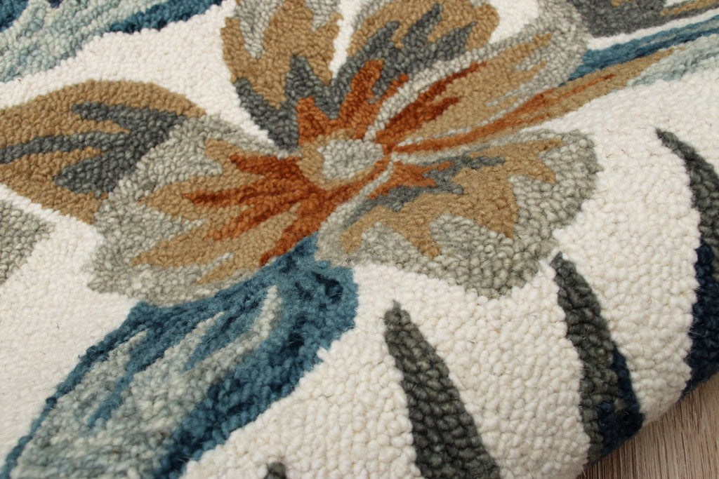 6’ Round Blue and White Tropical Area Rug