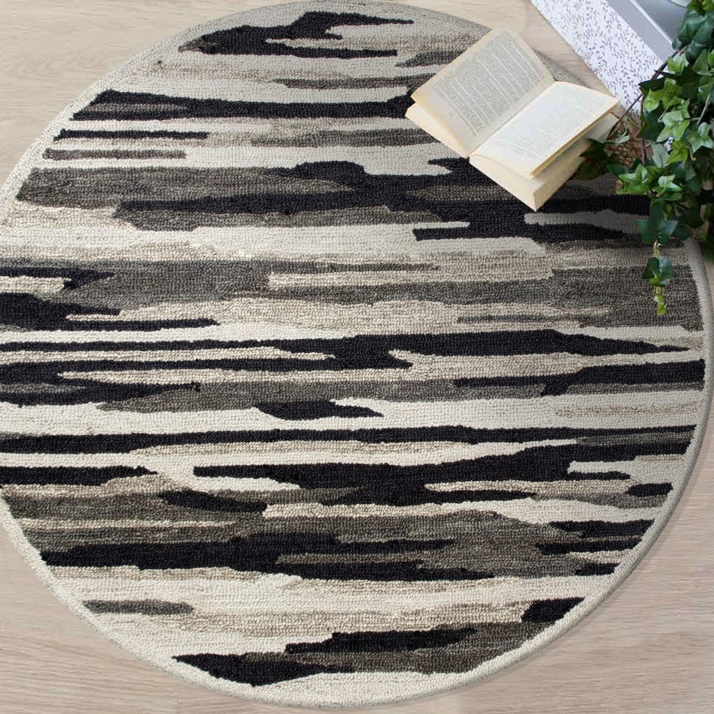 4’ Round Black and Gray Camouflage Area Rug