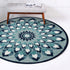 4’ Round Blue and White Floral Feather Area Rug