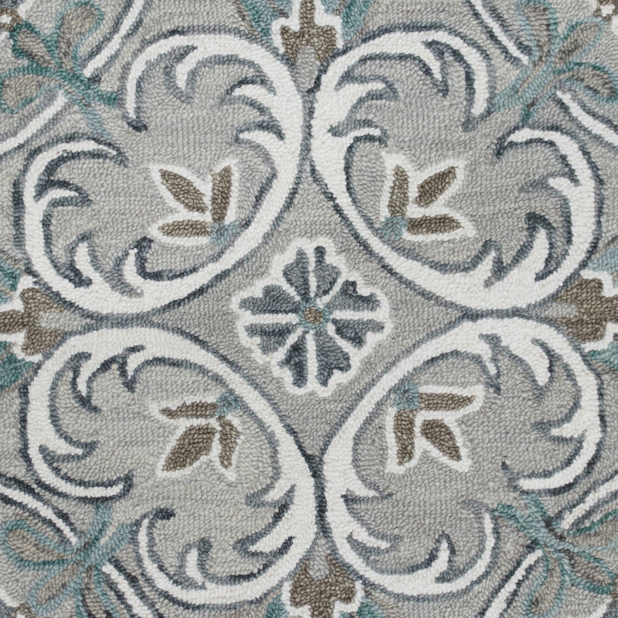 4’ Round Gray and White Filigree Area Rug