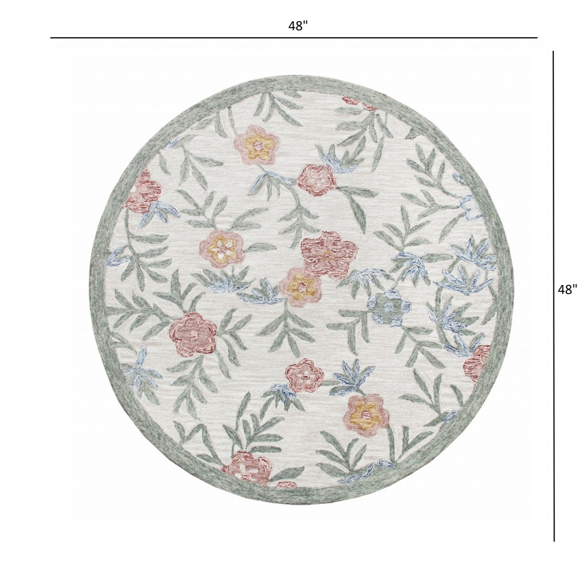 4’ Round Gray Floral Traditional Area Rug