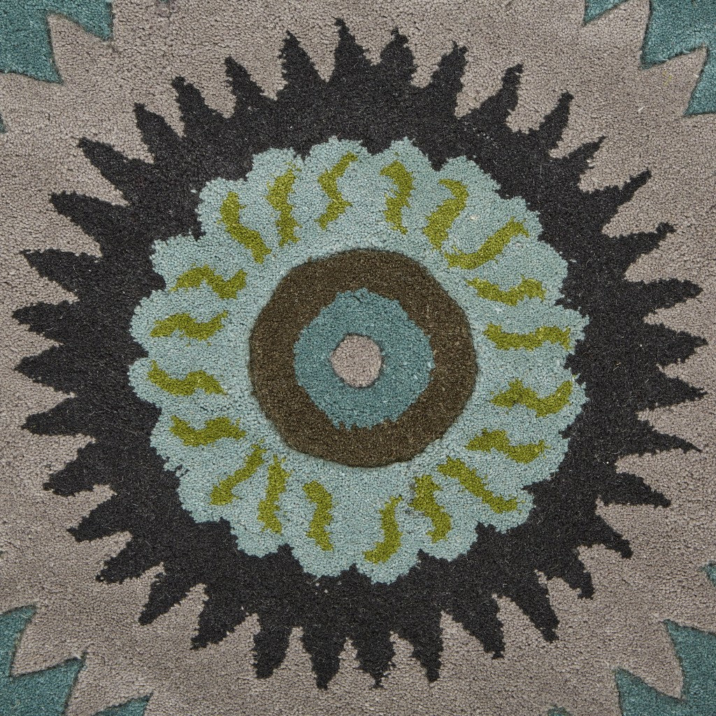 3’ Round Green Peacock Feather Area Rug