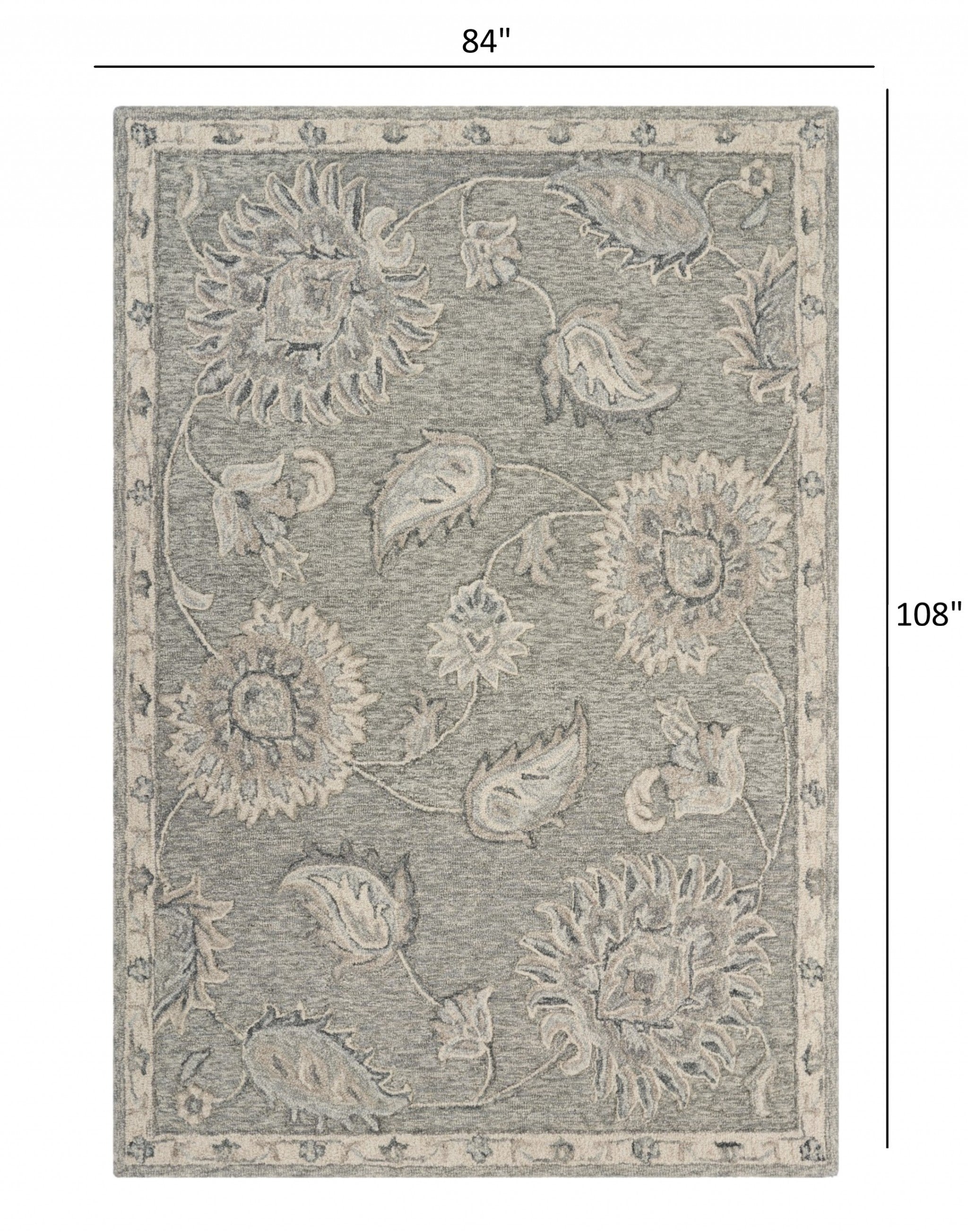 7' X 9' Gray Wool Hand Tufted Area Rug