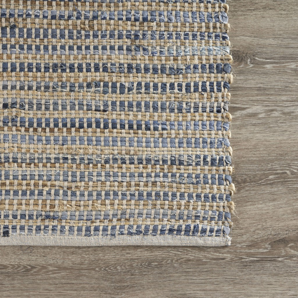 5’ x 7’ Blue and Beige Striped Area Rug