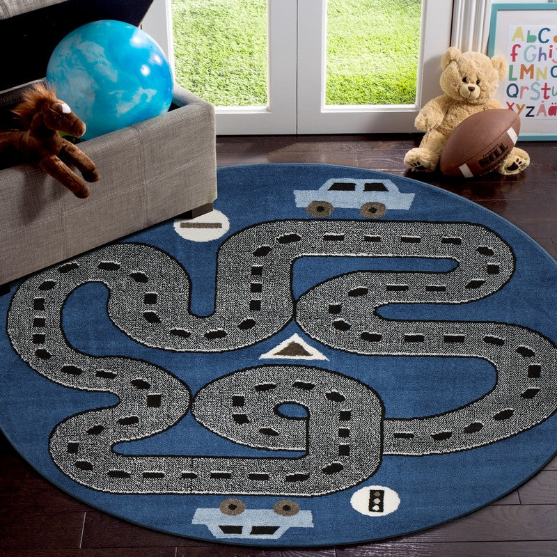 5’ x 7’ Navy Imaginative Racetrack Area Rug