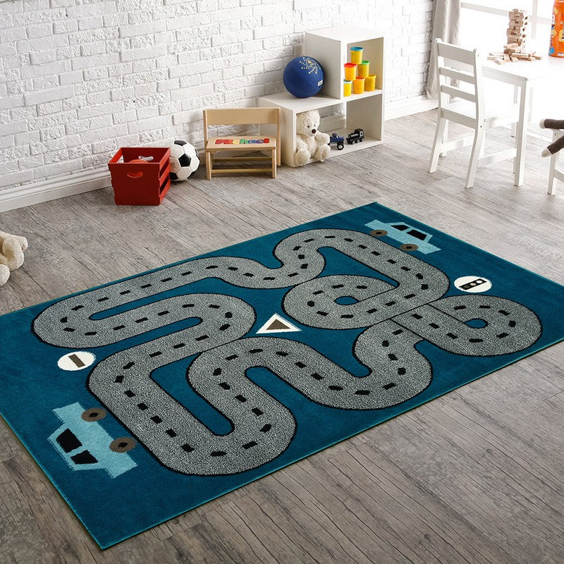 5’ x 7’ Navy Imaginative Racetrack Area Rug