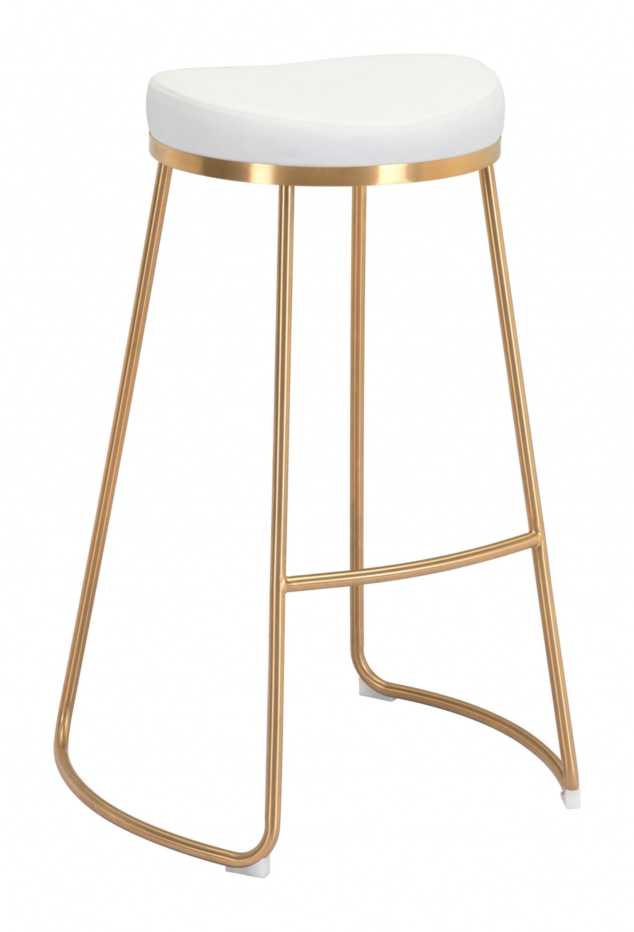 Set of Two 31" White And Gold Steel Backless Bar Height Bar Chairs