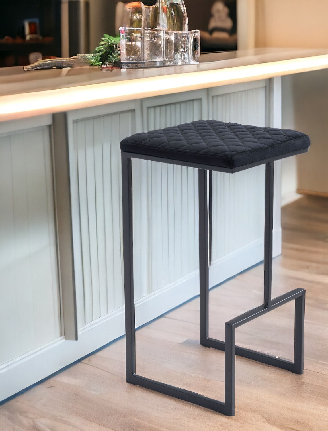 30" Black Steel Backless Bar Height Bar Chair