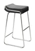 Set of Two 32" Black And Silver Faux Leather And Steel Backless Bar Height Bar Chairs