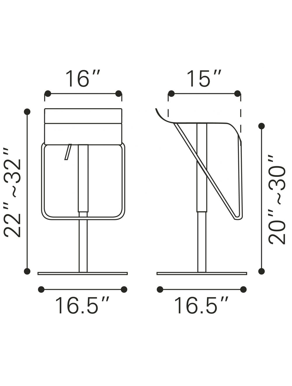 32" Silver Steel Swivel Backless Bar Height Bar Chair