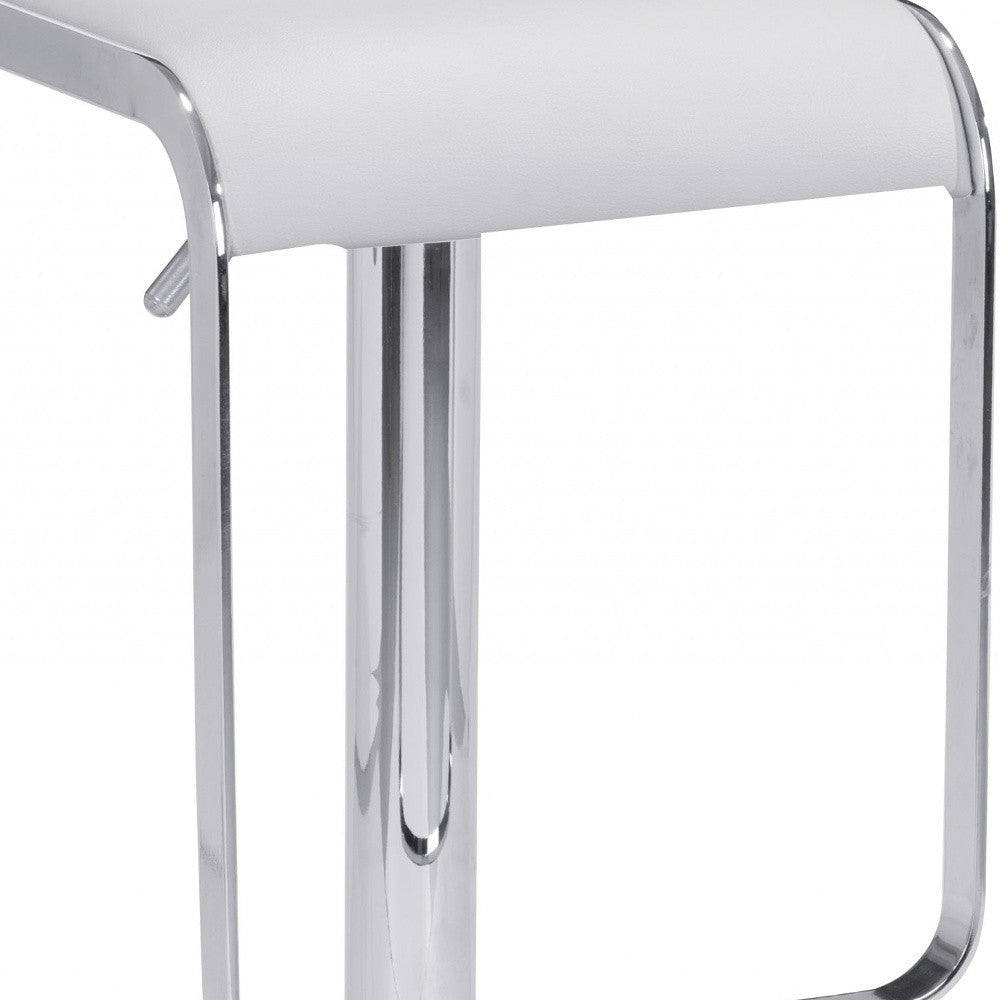 27" White And Silver Steel Swivel Backless Adjustable Height Bar Chair