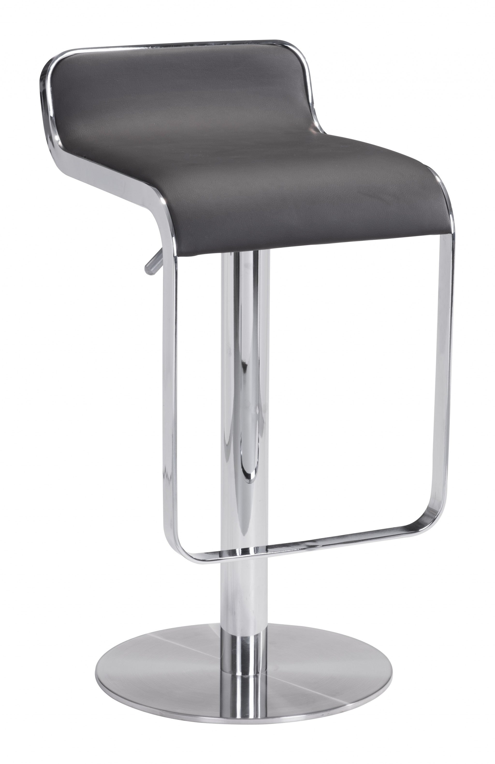 27" Black And Silver Steel Swivel Backless Adjustable Height Bar Chair