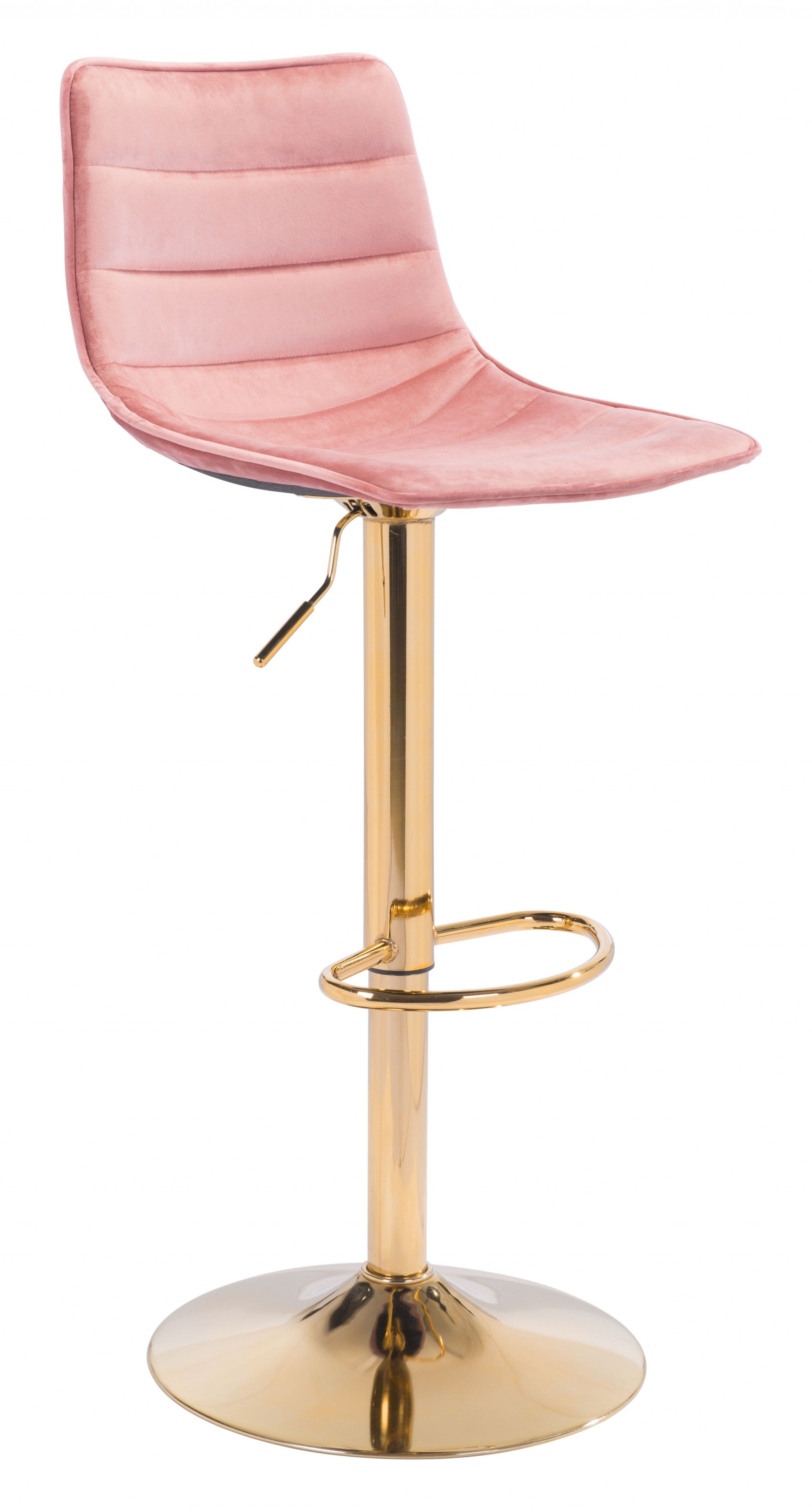 24" Pink And Gold Steel Swivel Low Back Counter Height Bar Chair