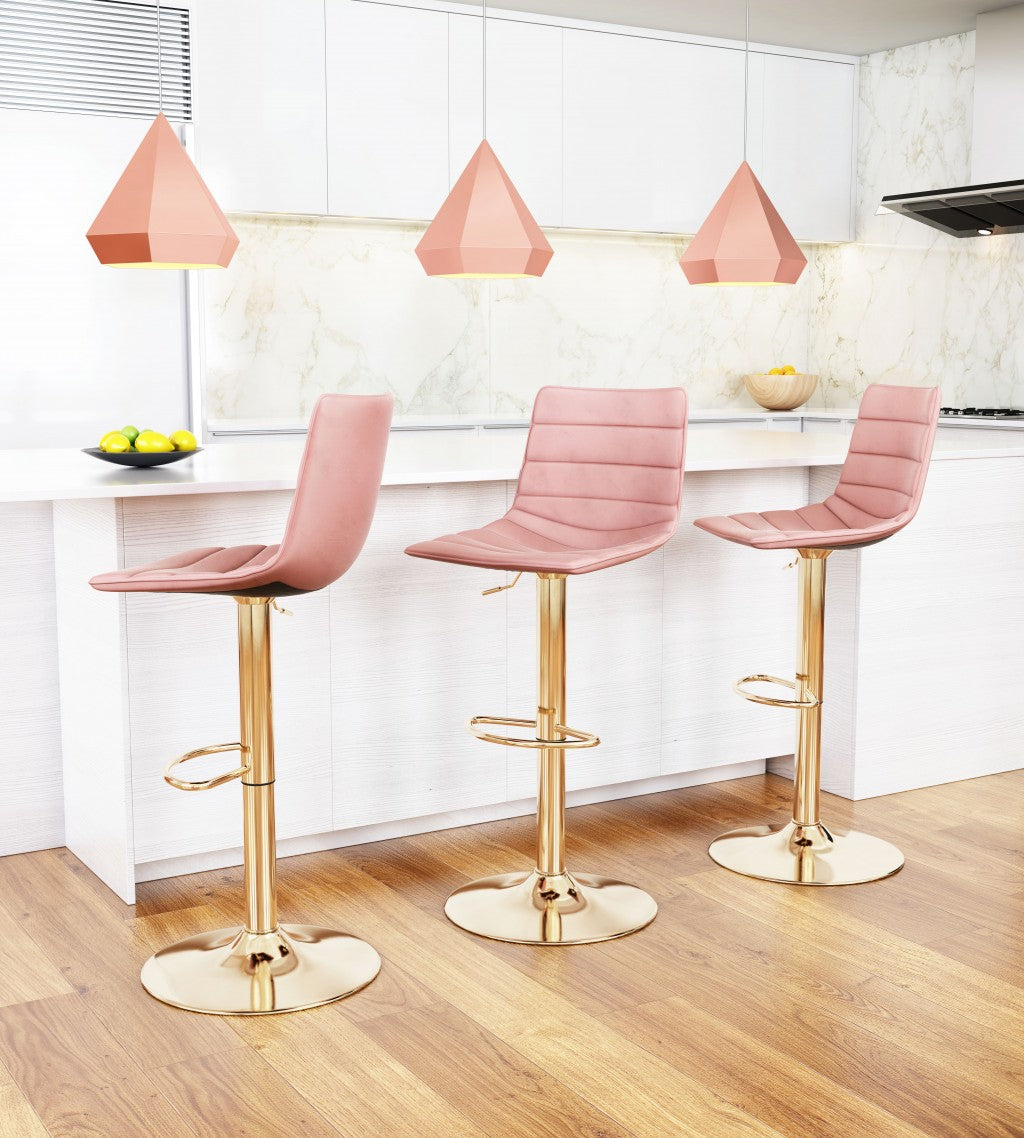 24" Pink And Gold Steel Swivel Low Back Counter Height Bar Chair