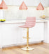 24" Pink And Gold Steel Swivel Low Back Counter Height Bar Chair