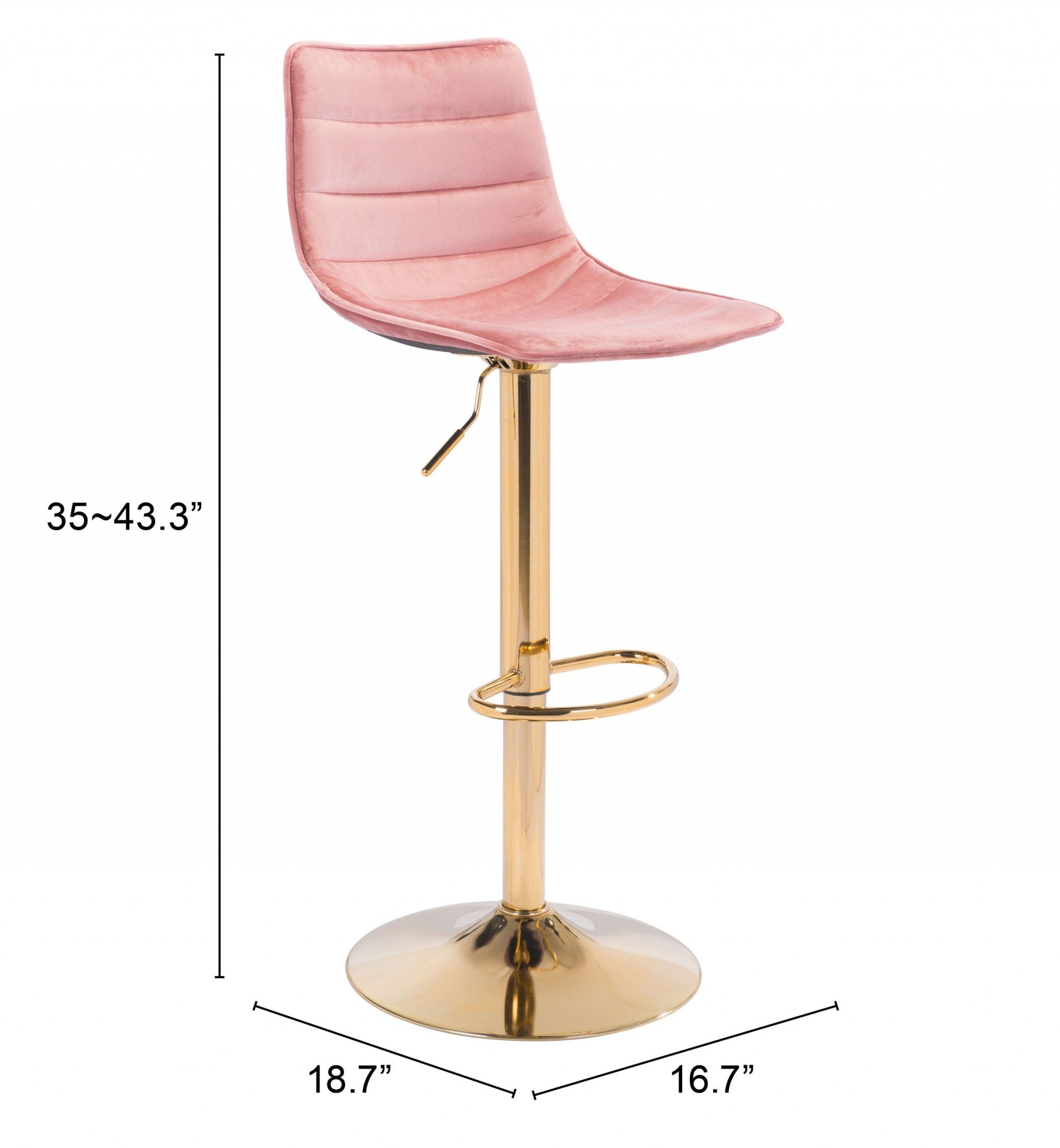 24" Pink And Gold Steel Swivel Low Back Counter Height Bar Chair