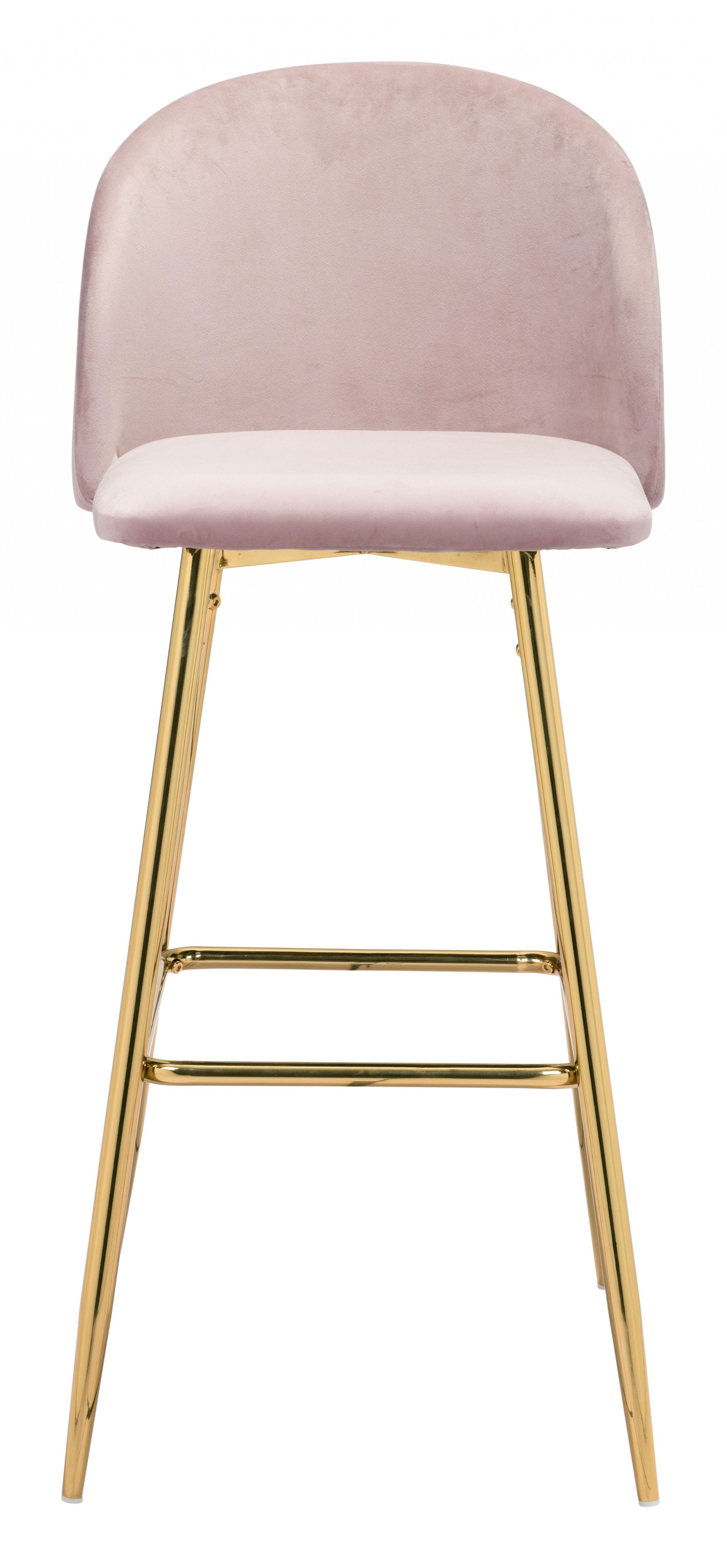 30" Pink And Gold Steel Low Back Bar Height Bar Chair