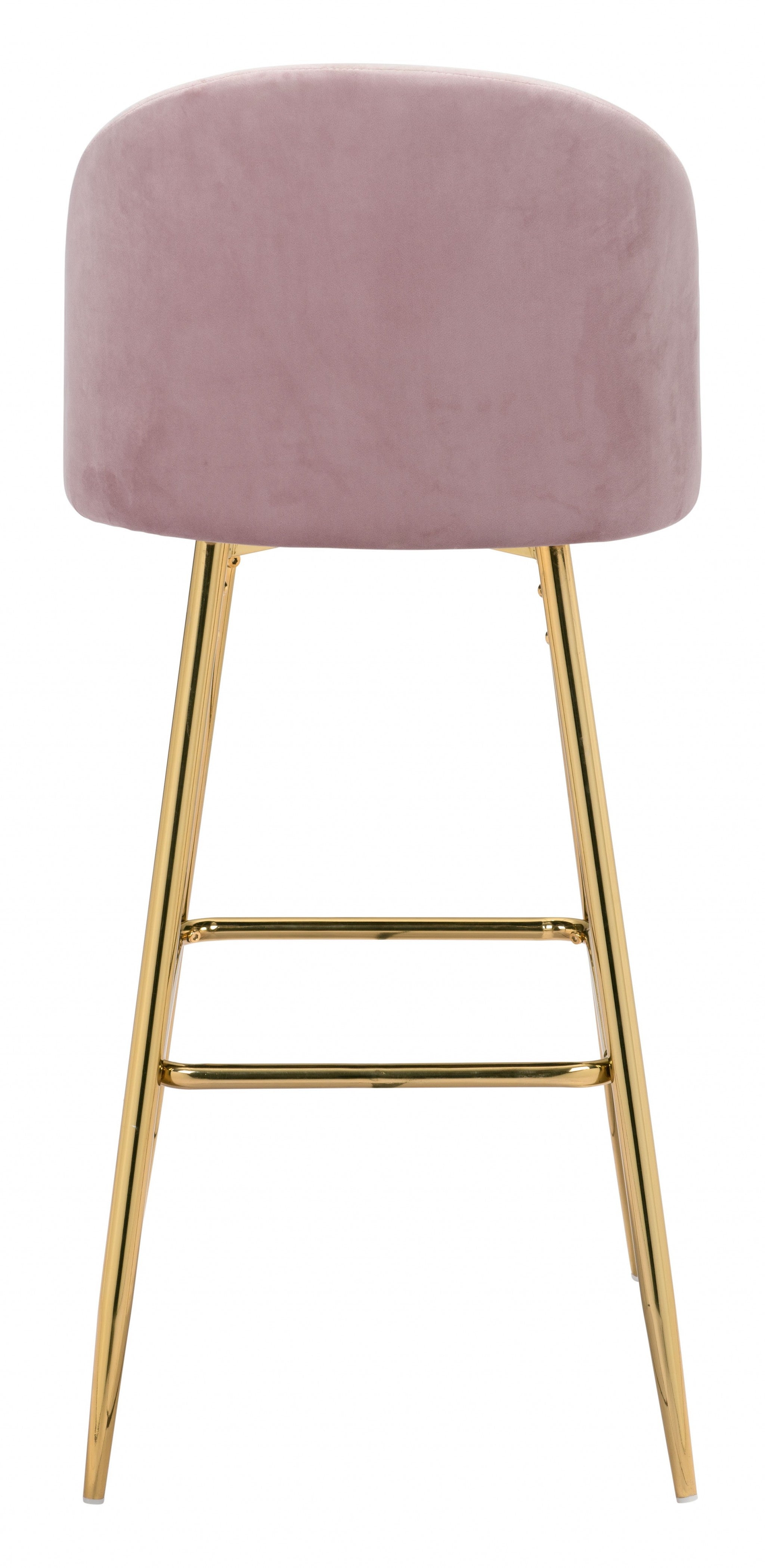 30" Pink And Gold Steel Low Back Bar Height Bar Chair