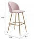 30" Pink And Gold Steel Low Back Bar Height Bar Chair