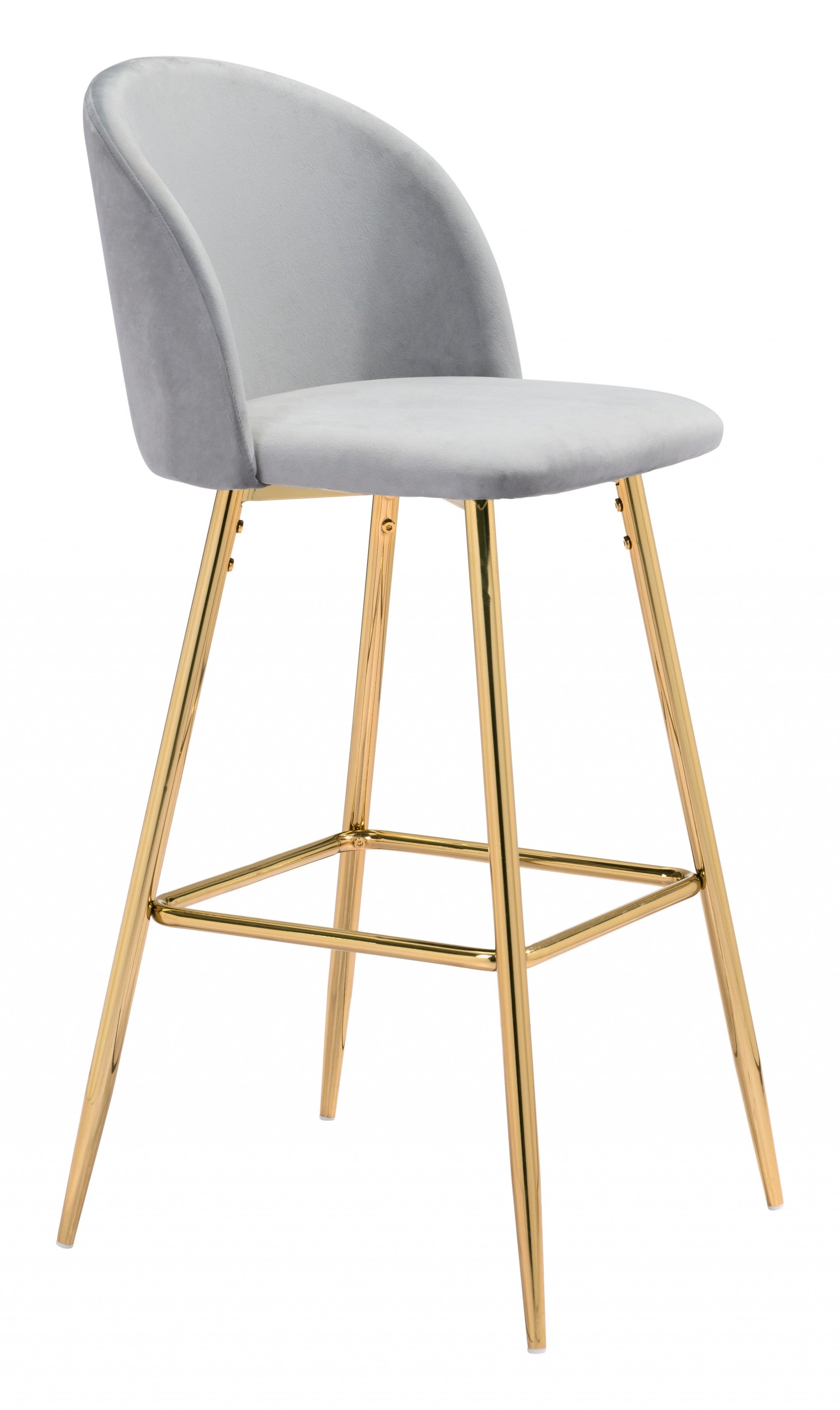 30" Gray And Gold Steel Low Back Bar Height Bar Chair