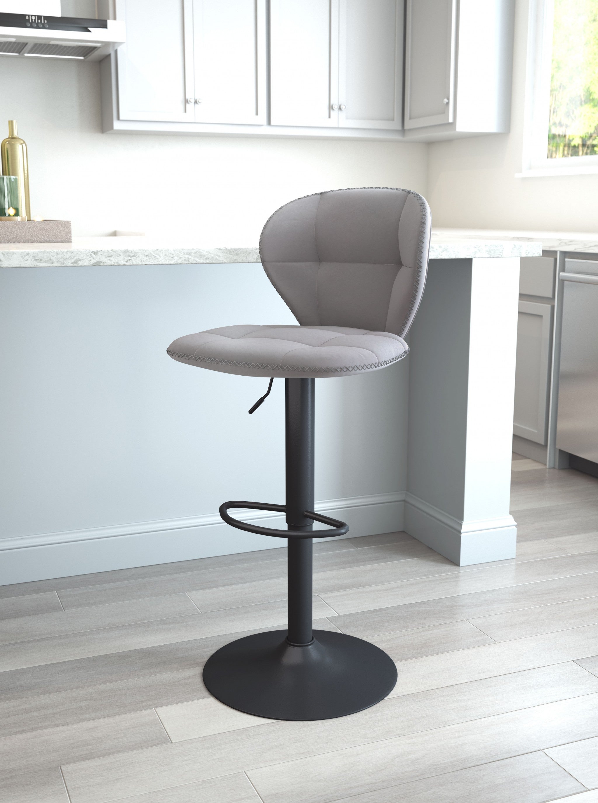 24" Gray And Black Steel Swivel Low Back Counter Height Bar Chair