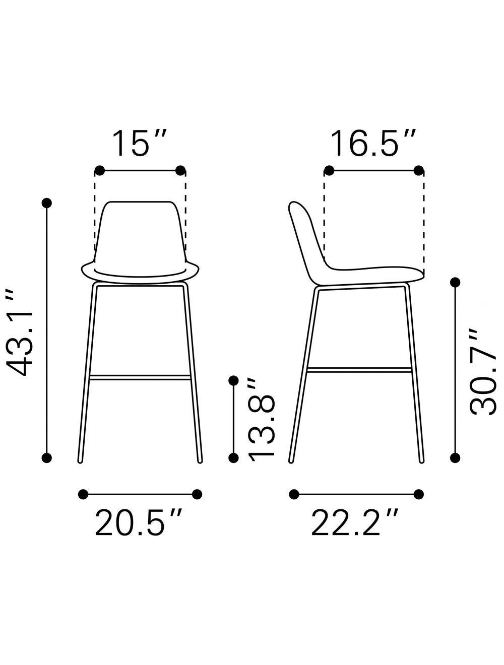 31" Gray And Copper Steel Low Back Bar Height Bar Chair