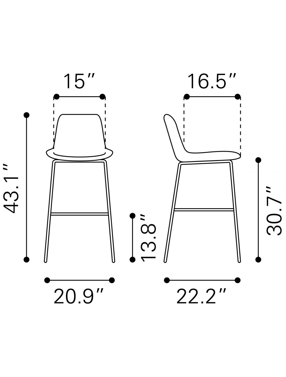 31" White And Black Steel Low Back Bar Height Bar Chair