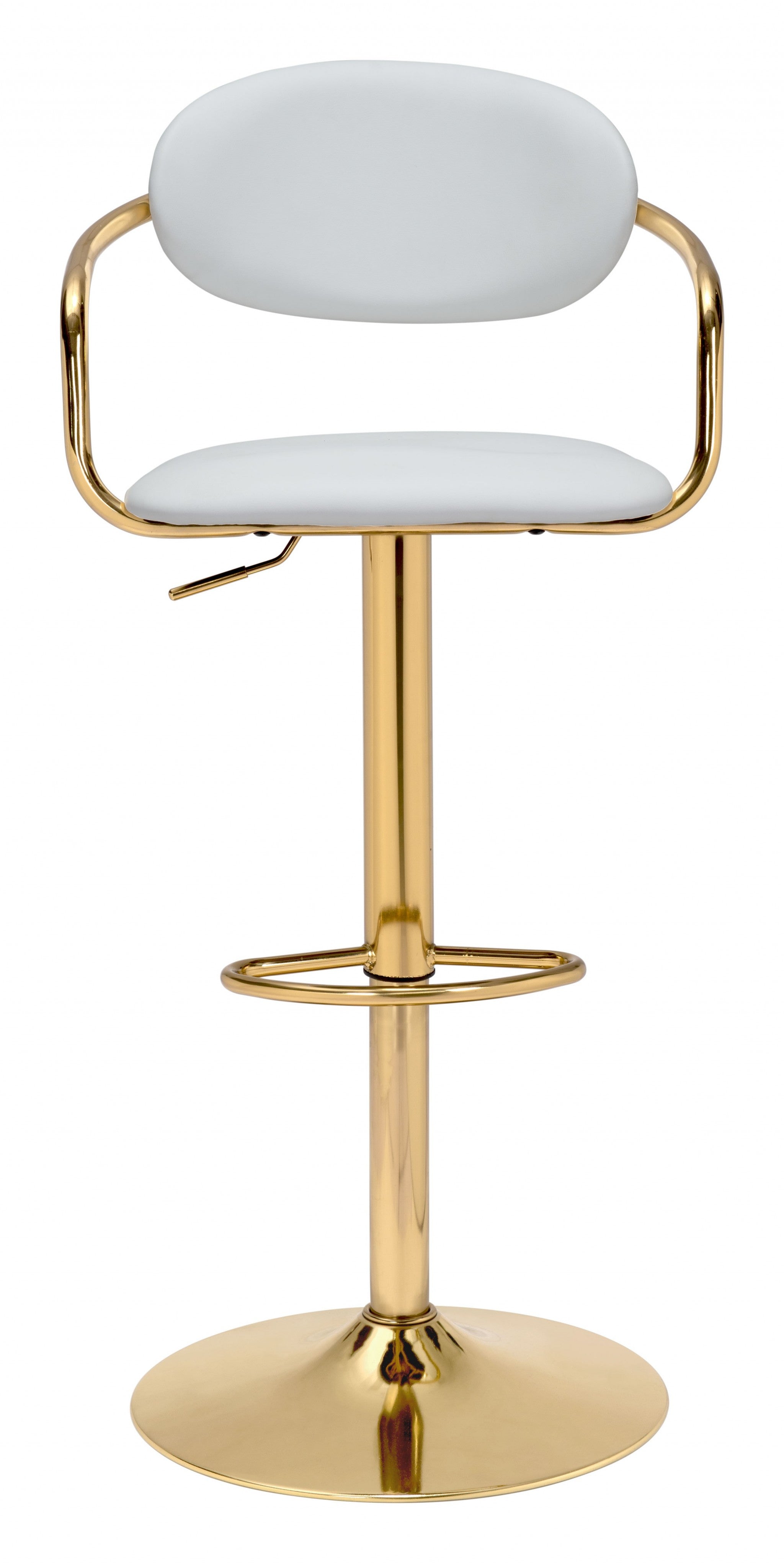 24" White And Gold Steel Swivel Low Back Counter Height Bar Chair