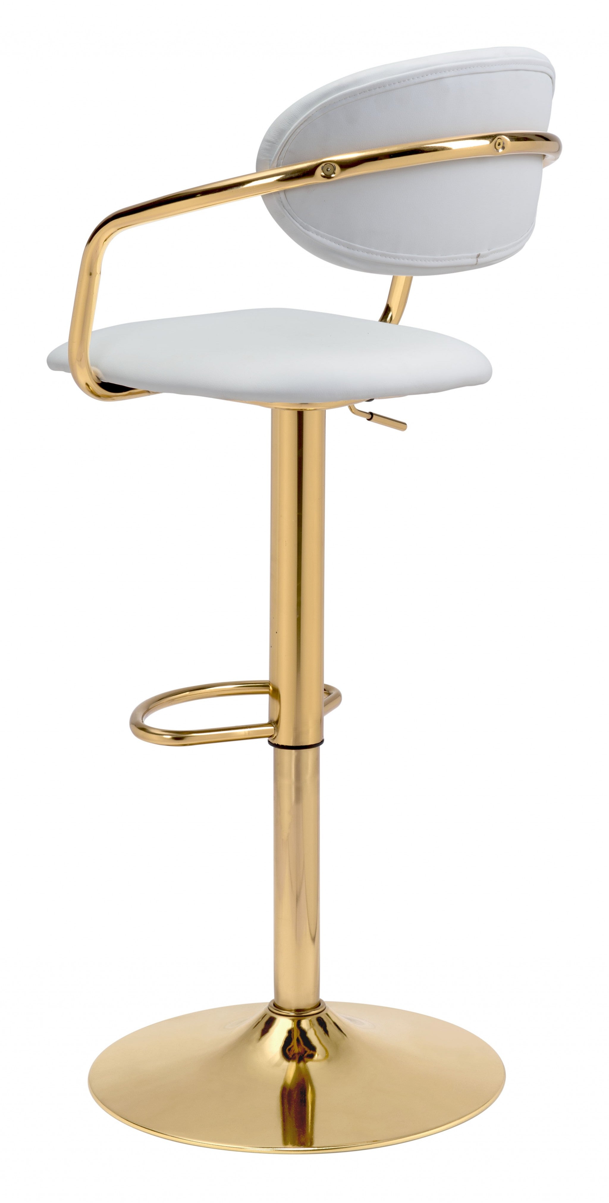 24" White And Gold Steel Swivel Low Back Counter Height Bar Chair