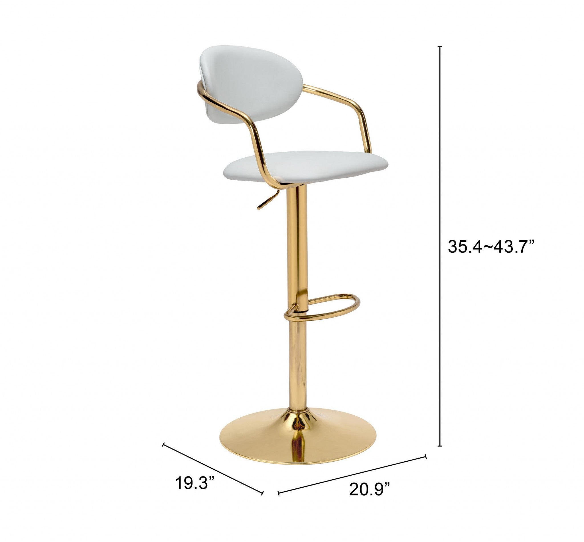 24" White And Gold Steel Swivel Low Back Counter Height Bar Chair