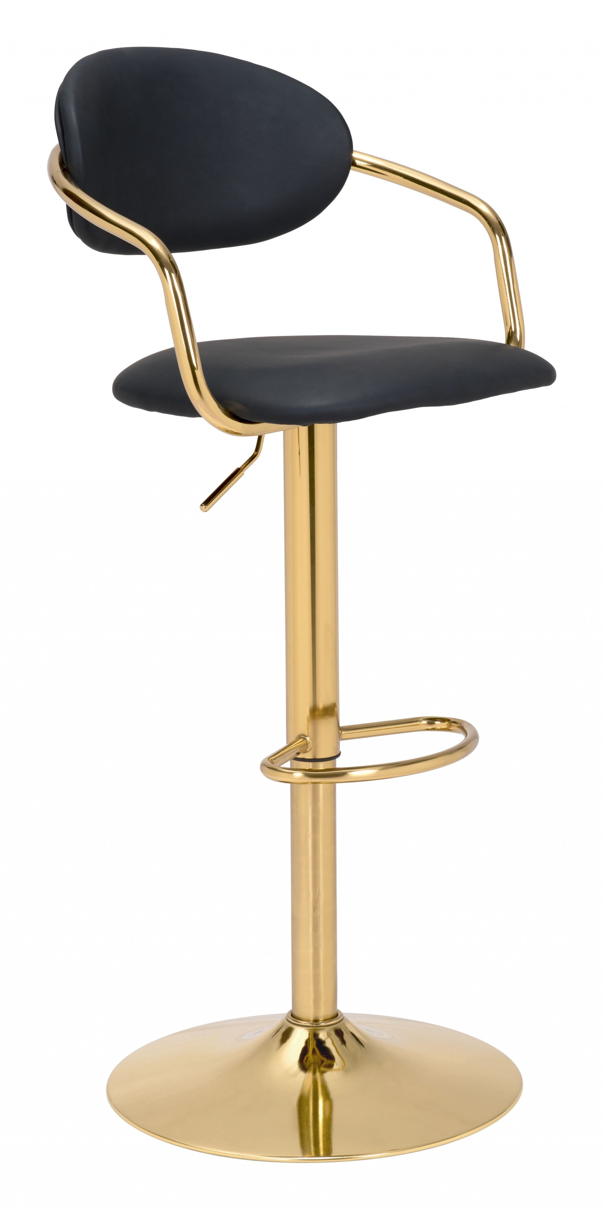 24" Black And Gold Steel Swivel Low Back Counter Height Bar Chair