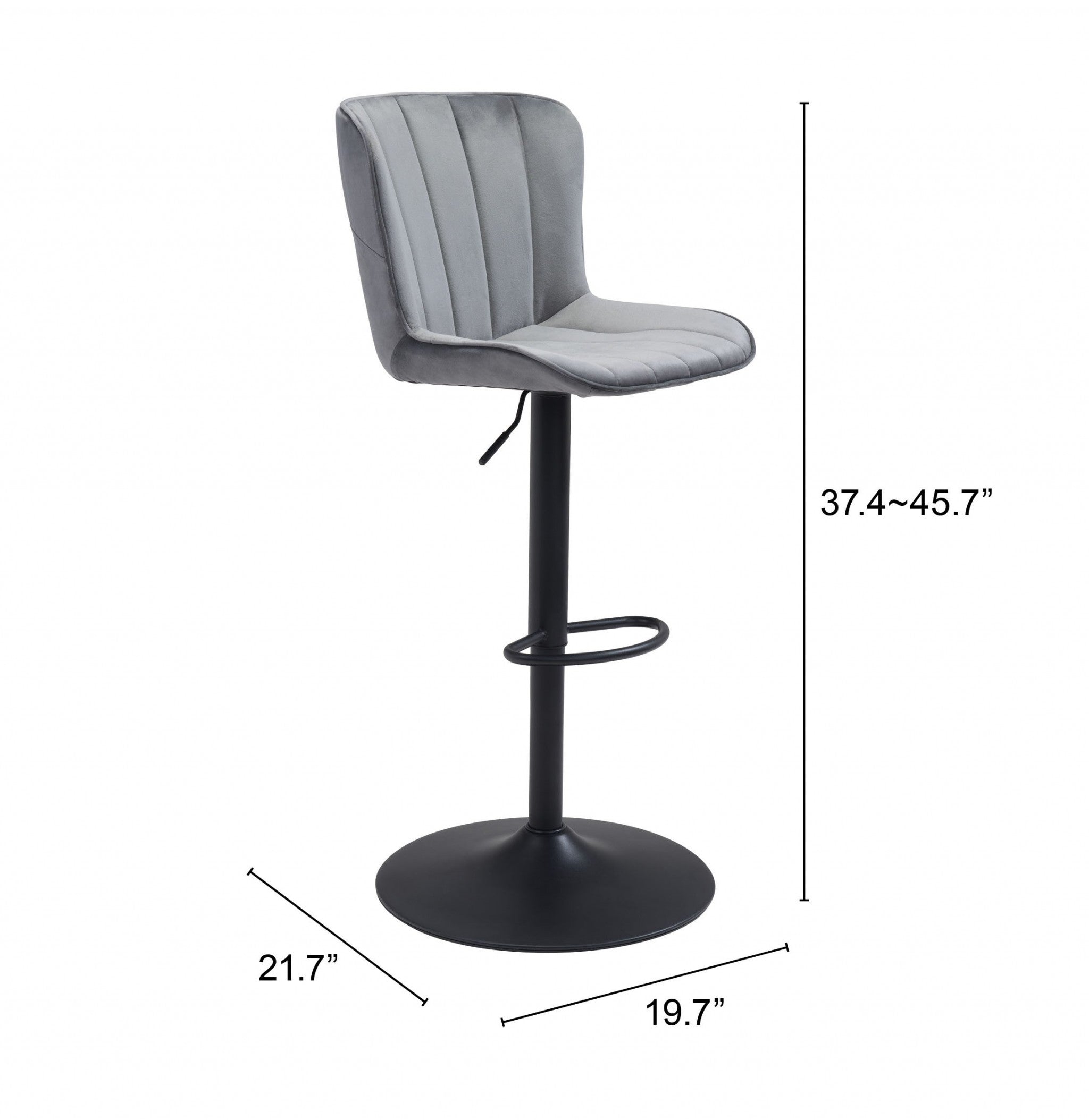 24" Gray And Black Steel Swivel Low Back Counter Height Bar Chair