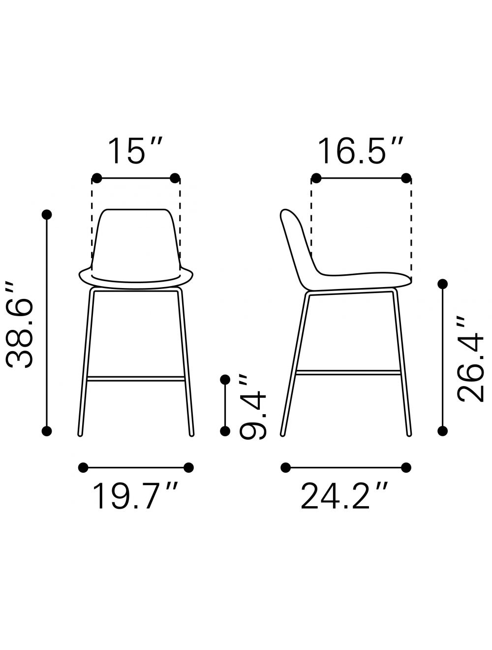 26" Gray And Copper Steel Low Back Counter Height Bar Chair