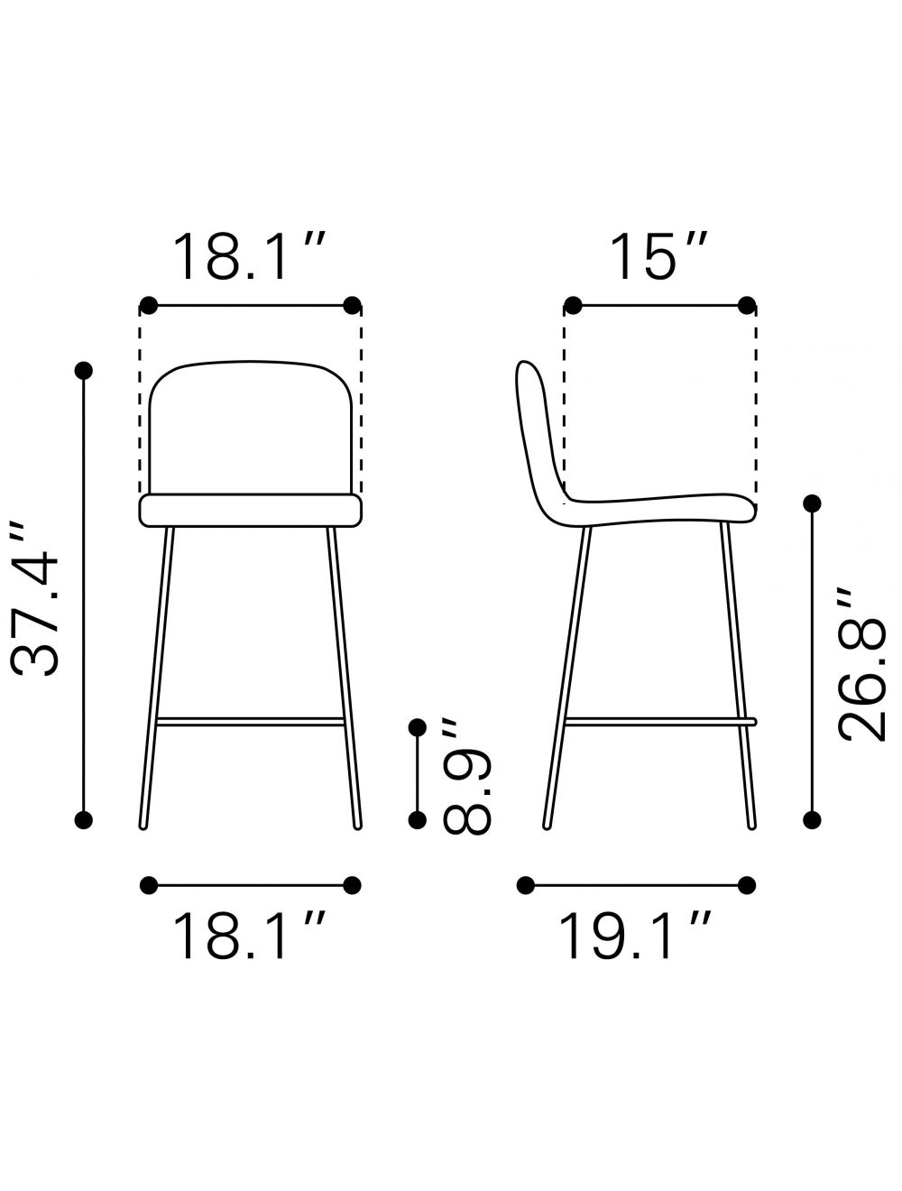 27" Yellow And Black Steel Low Back Counter Height Bar Chair