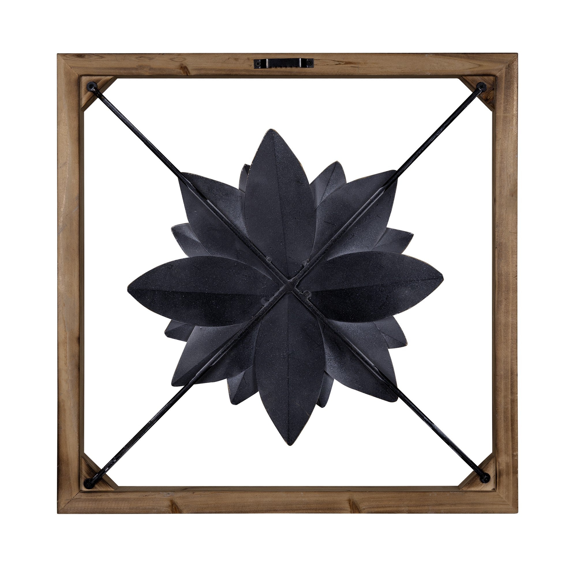 Wood Framed White Metal Flower Wall Décor