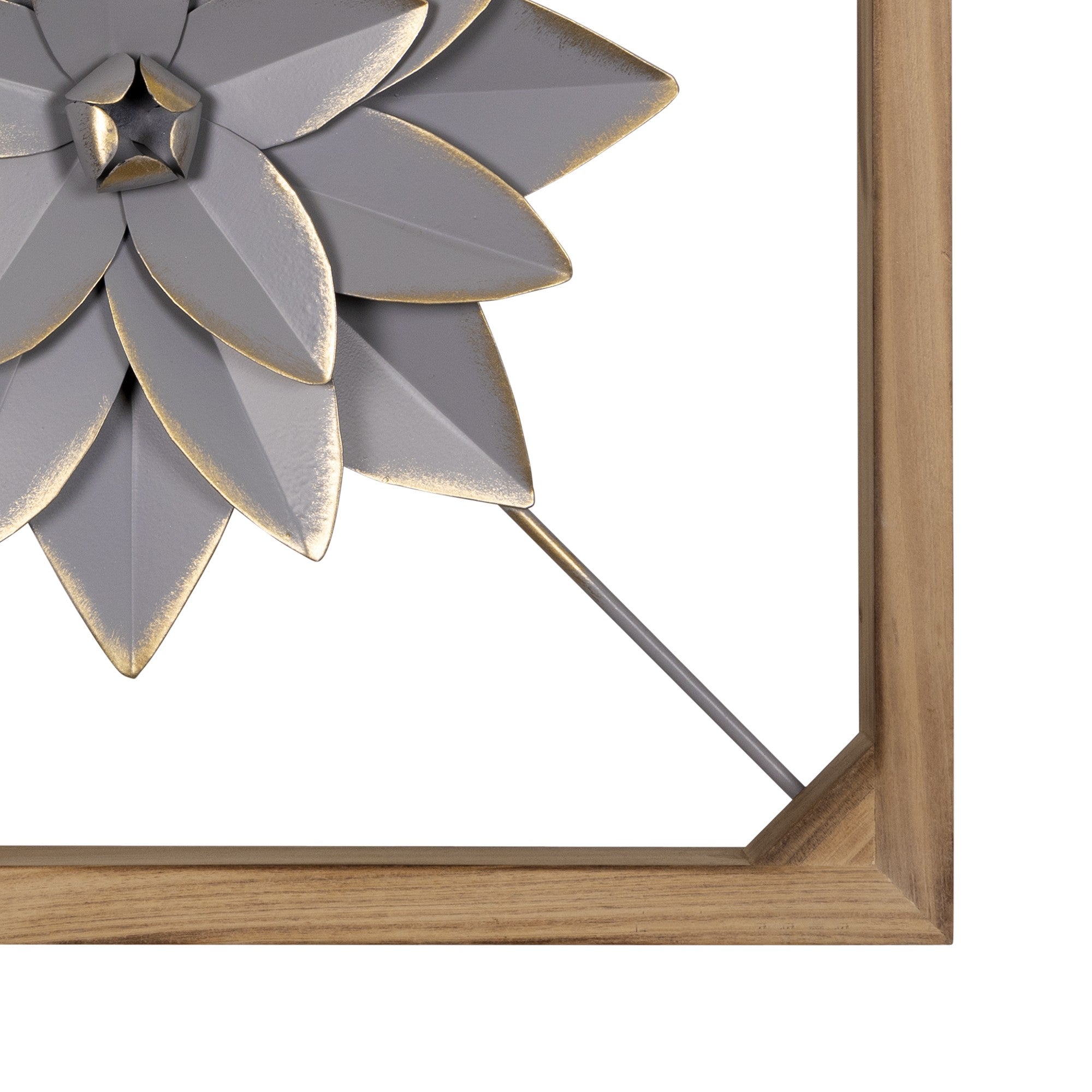 Wood Framed Gray Metal Flower Wall Décor