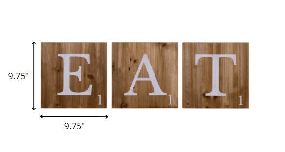 Three Wooden Tile Eat Wall Art