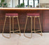 Set of Two " Red And Gold Faux Leather And Stainless Steel Backless Counter Height Bar Chairs