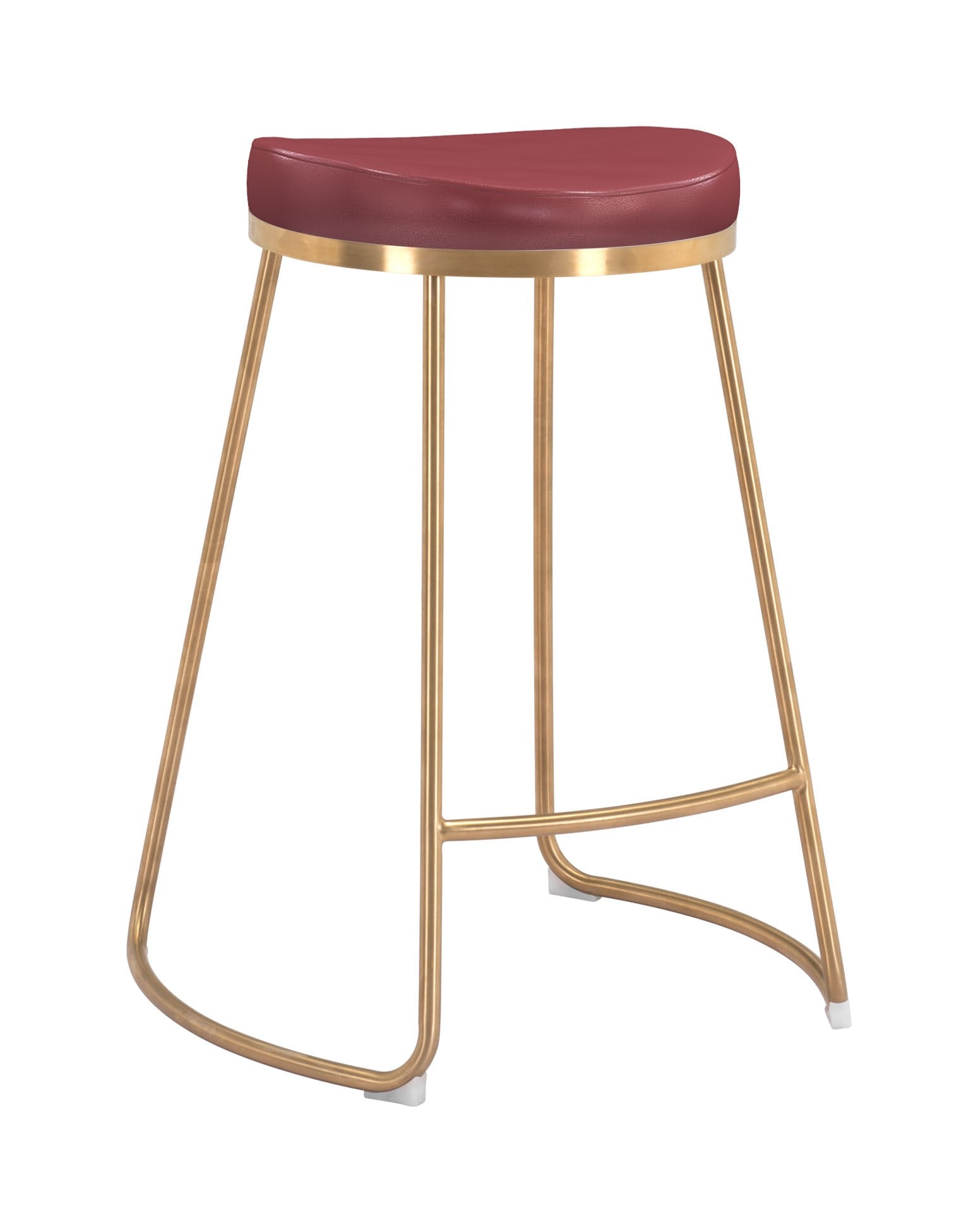 Set of Two " Red And Gold Faux Leather And Stainless Steel Backless Counter Height Bar Chairs