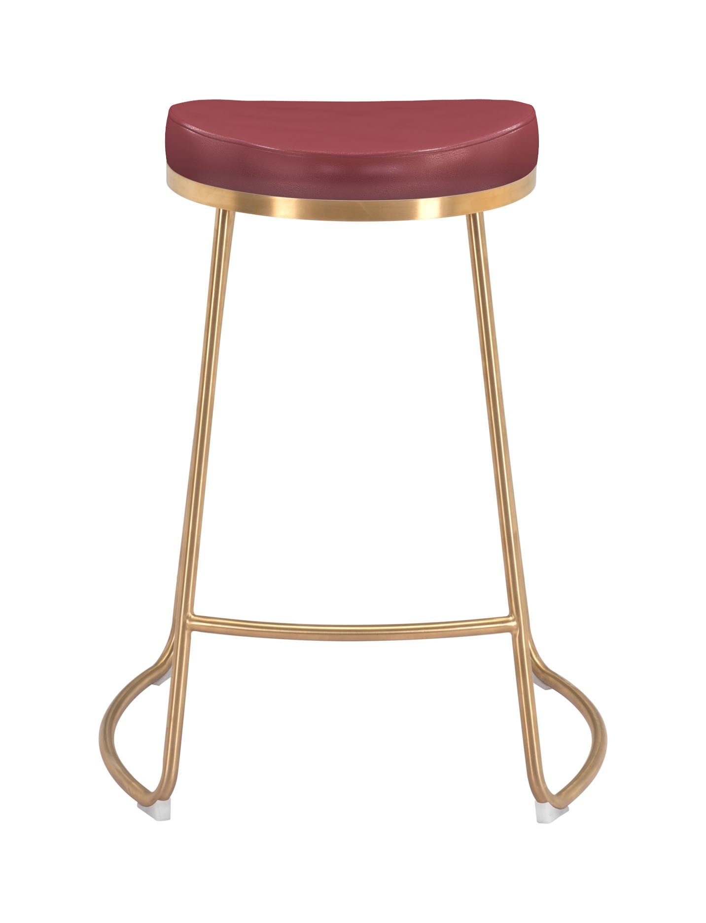 Set of Two " Red And Gold Faux Leather And Stainless Steel Backless Counter Height Bar Chairs