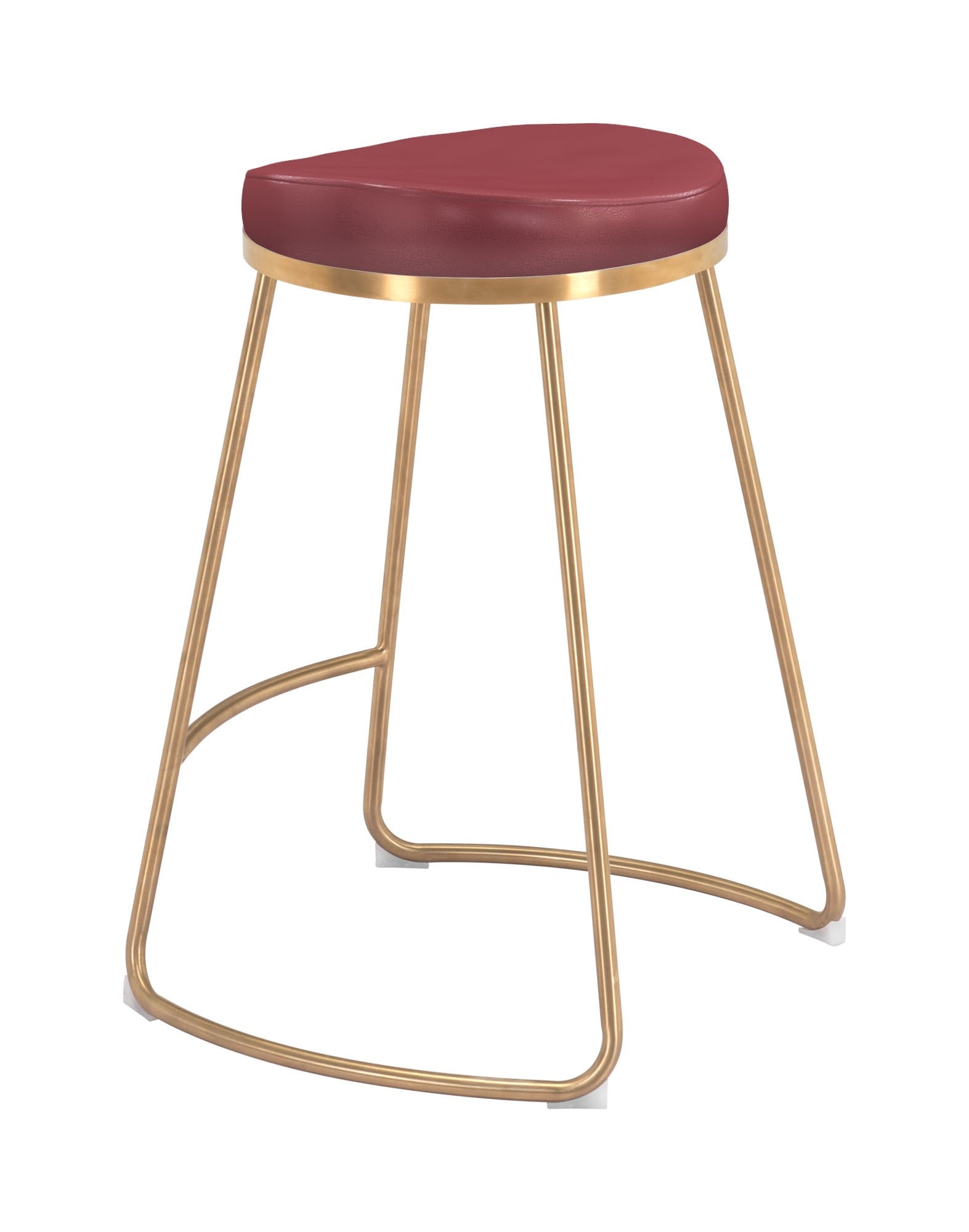 Set of Two " Red And Gold Faux Leather And Stainless Steel Backless Counter Height Bar Chairs