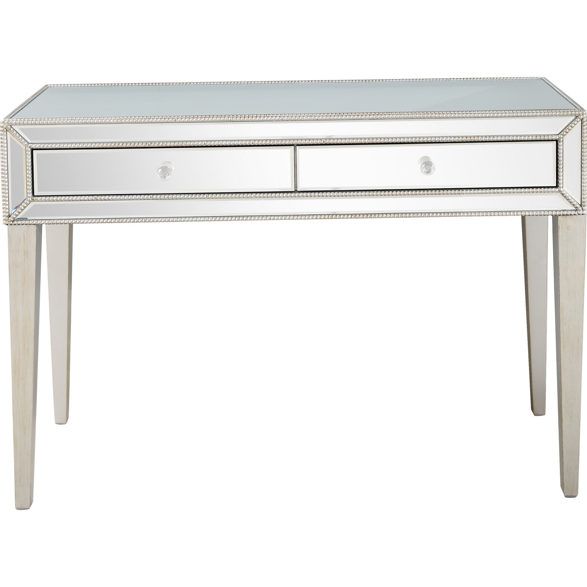 Silver Beaded Mirror and Console Table