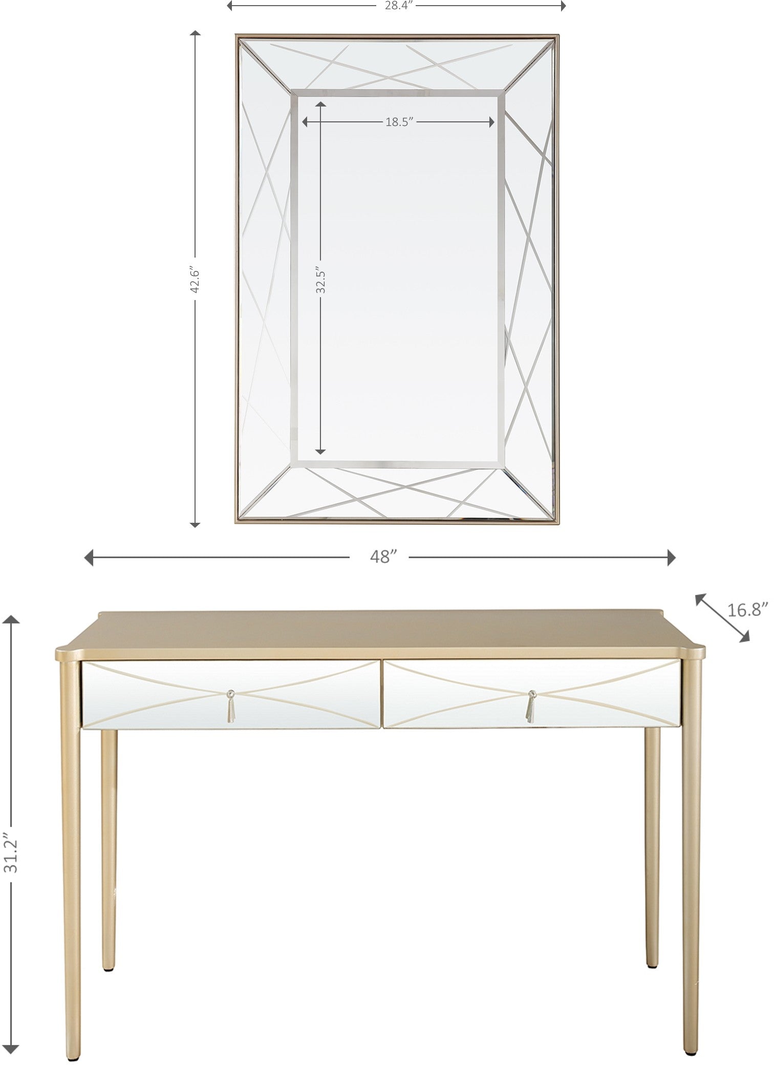 Champagne Finish Mirror and Console Table