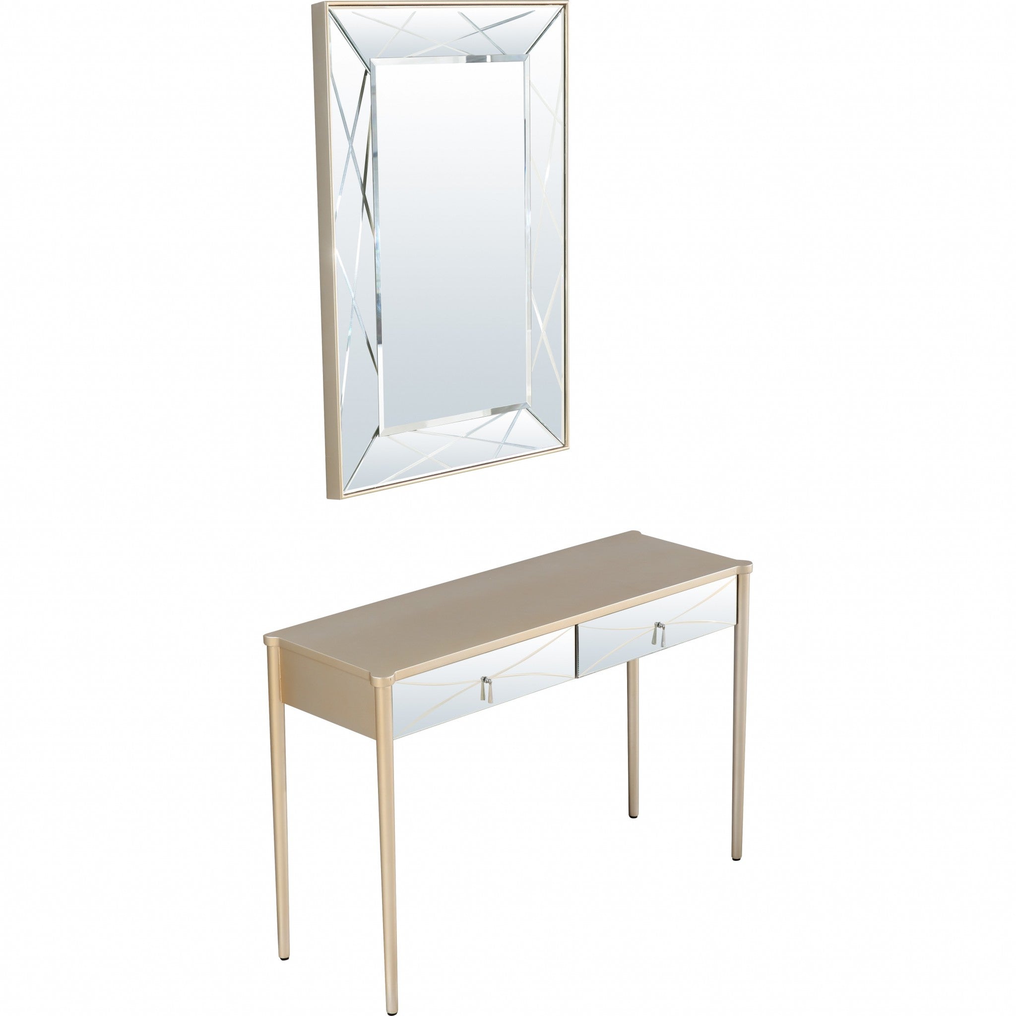 Champagne Finish Mirror and Console Table