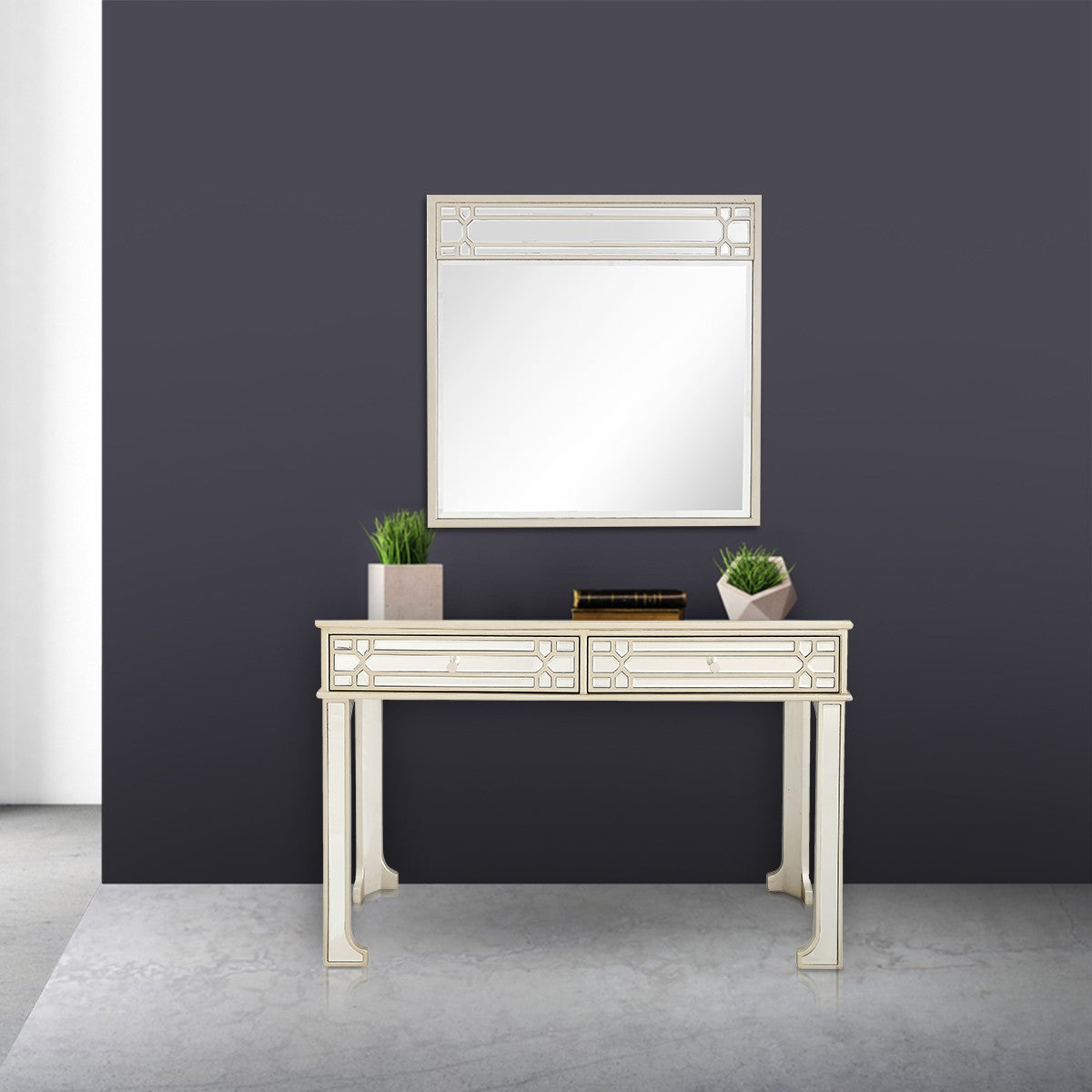 Champagne Finish Mirror and Console Table