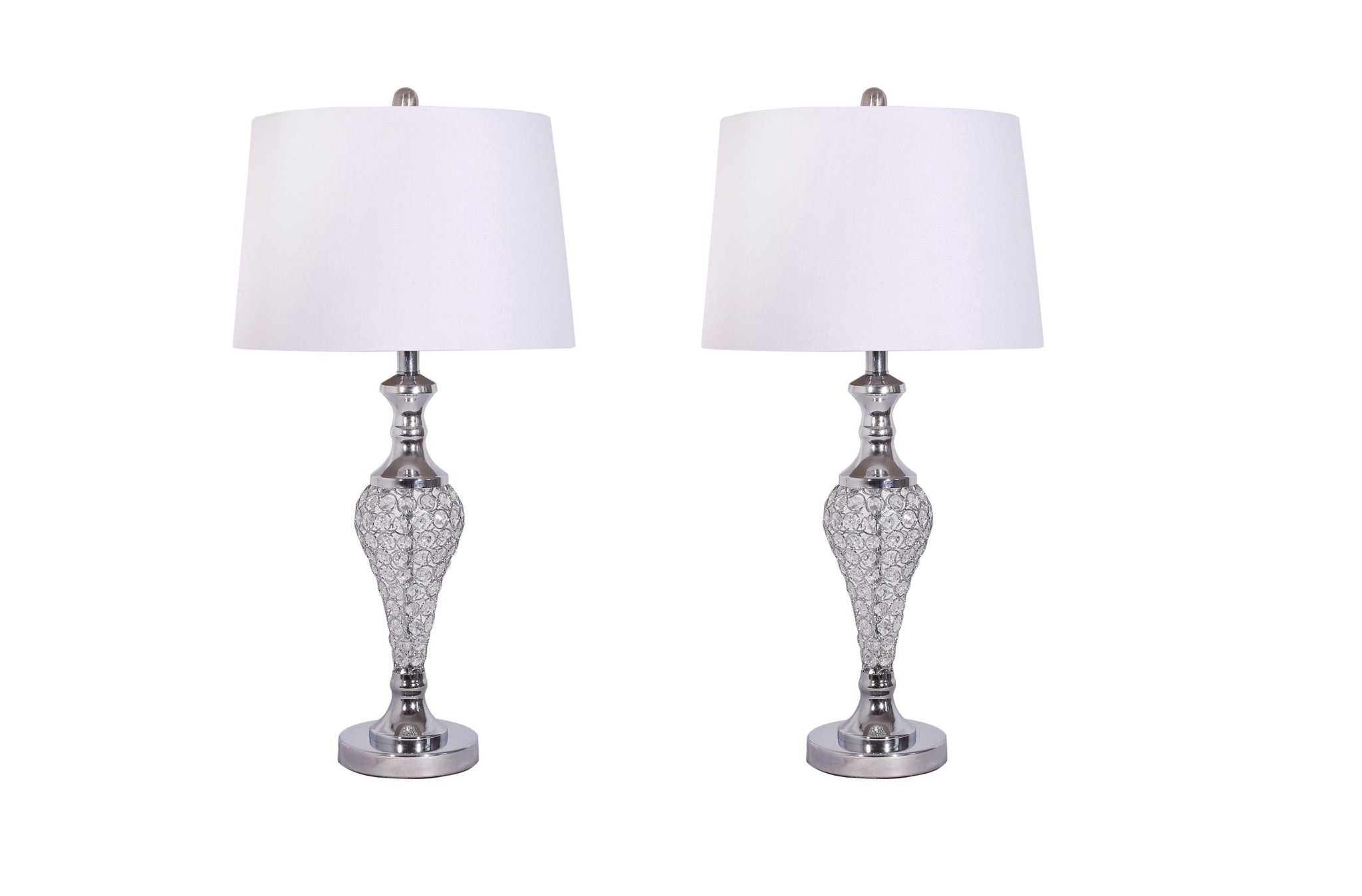 Set of 2 Silver and Faux Crystal Metal Table Lamps