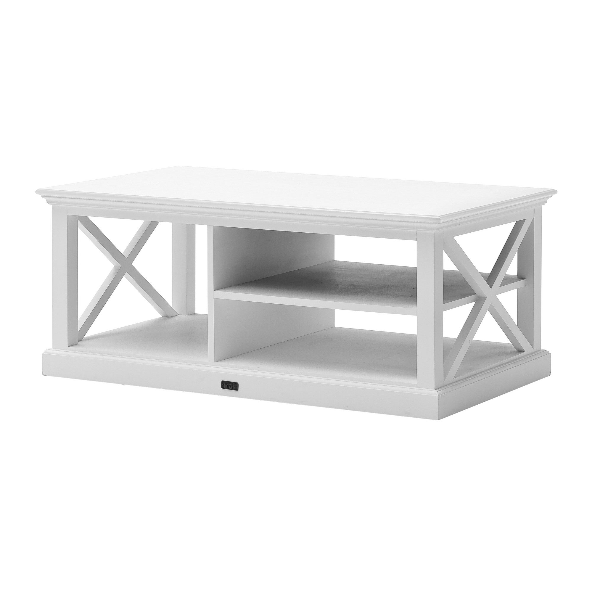 47" White Solid Wood And Solid And Manufactured Wood Coffee Table With Three Shelves