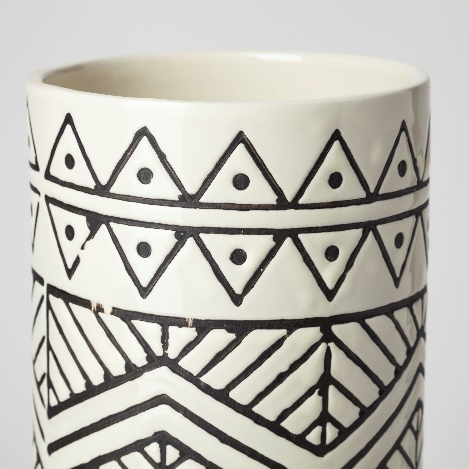 14" Ceramic Cream Geometric Cylinder Table Vase